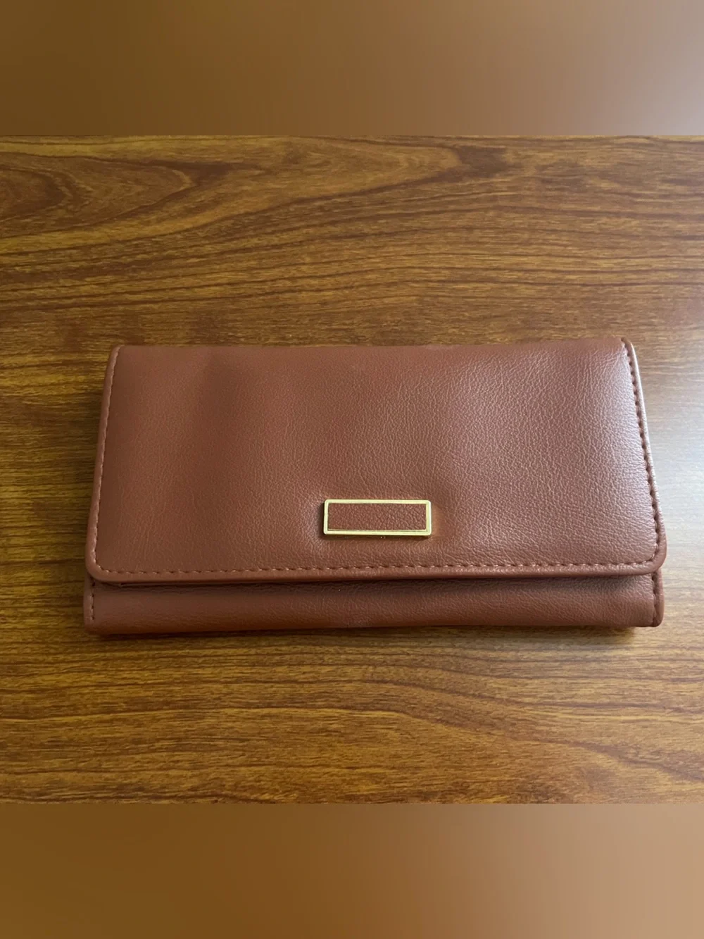 NWT ~ Time & Tru Brown Faux Leather Clutch Organizer Wallet Tri Fold Classic